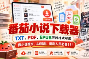 番茄小说下载器,TXT、PDF、EPUB三种格式可选,做小说推文、AI短剧、漫剧人员必备!!!