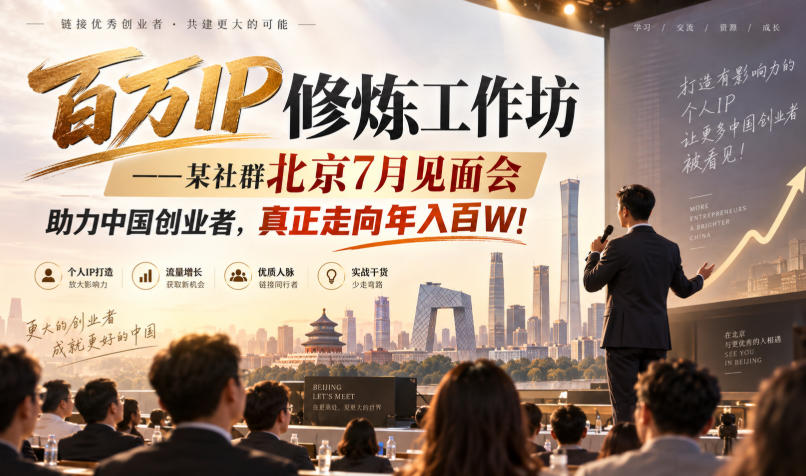 百万IP修炼工作坊——某社群北京7月见面会,助力中国创业者,真正走向年入百W!