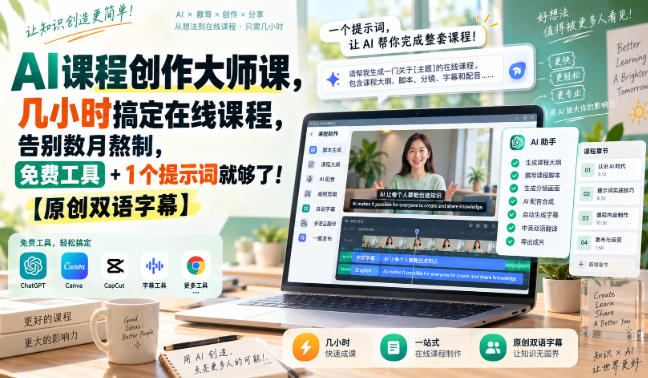 AI课程创作大师课，几小时搞定在线课程，告别数月熬制，免费工具+1个提示词就够了！【原创双语字幕】