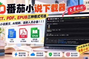 （20529期）番茄小说下载器，TXT、PDF、EPUB三种格式可选，做小说推文、AI短剧、漫剧人员必备！