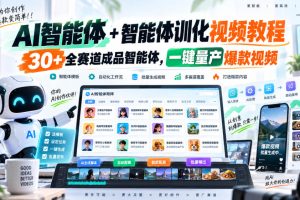 AI智能体+智能体训化视频教程,30+全赛道成品智能体,一键量产爆款视频