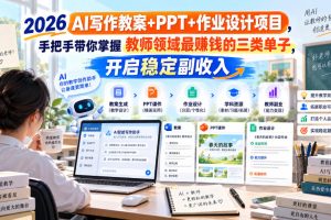 2026 AI写作教案+PPT+作业设计项目，手把手带你掌握教师领域最賺钱的三类单子，开启稳定副收入