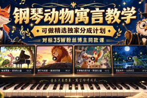 钢琴动物寓言教学,可做精选独家分成计划,对标35W粉丝博主同款课